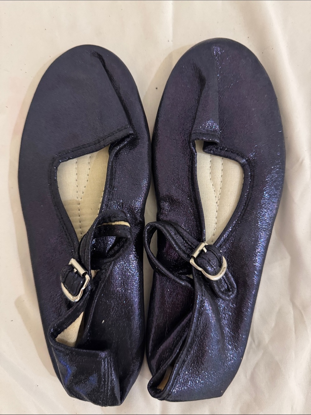 Women’s Shimmery Deep Purple Mary Jane Flats with Buckle